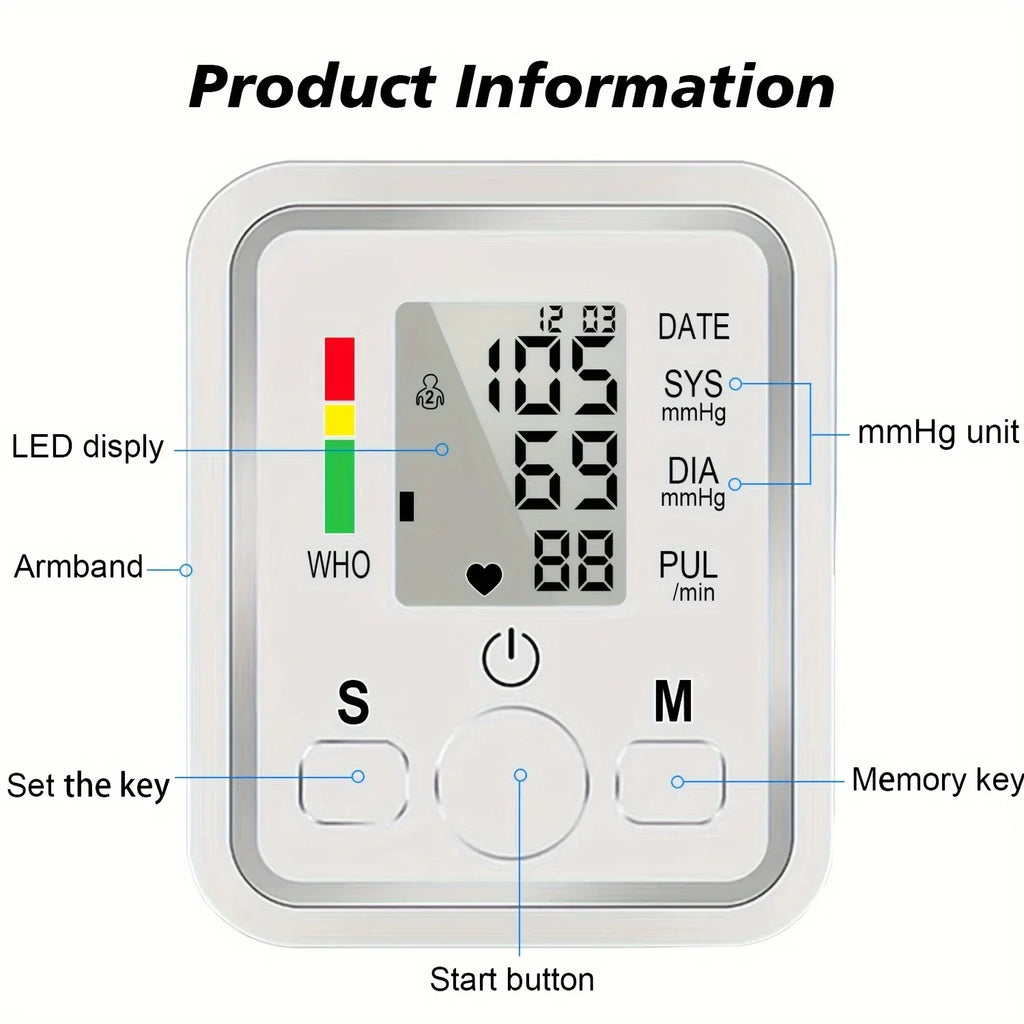 Automatic Upper Arm Blood Pressure Monitor – Digital BP & Pulse Meter