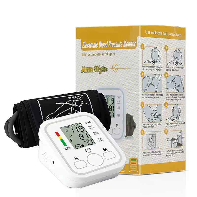 Automatic Upper Arm Blood Pressure Monitor – Digital BP & Pulse Meter